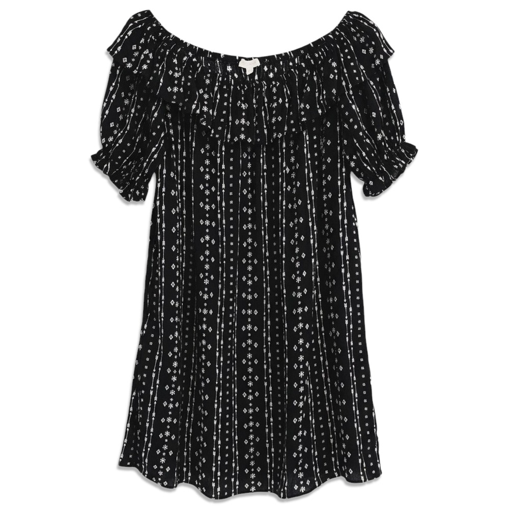 Hem & Thread Mini Dress Womens‎ Large Black Arrow Print Ruffle Off the Shoulder